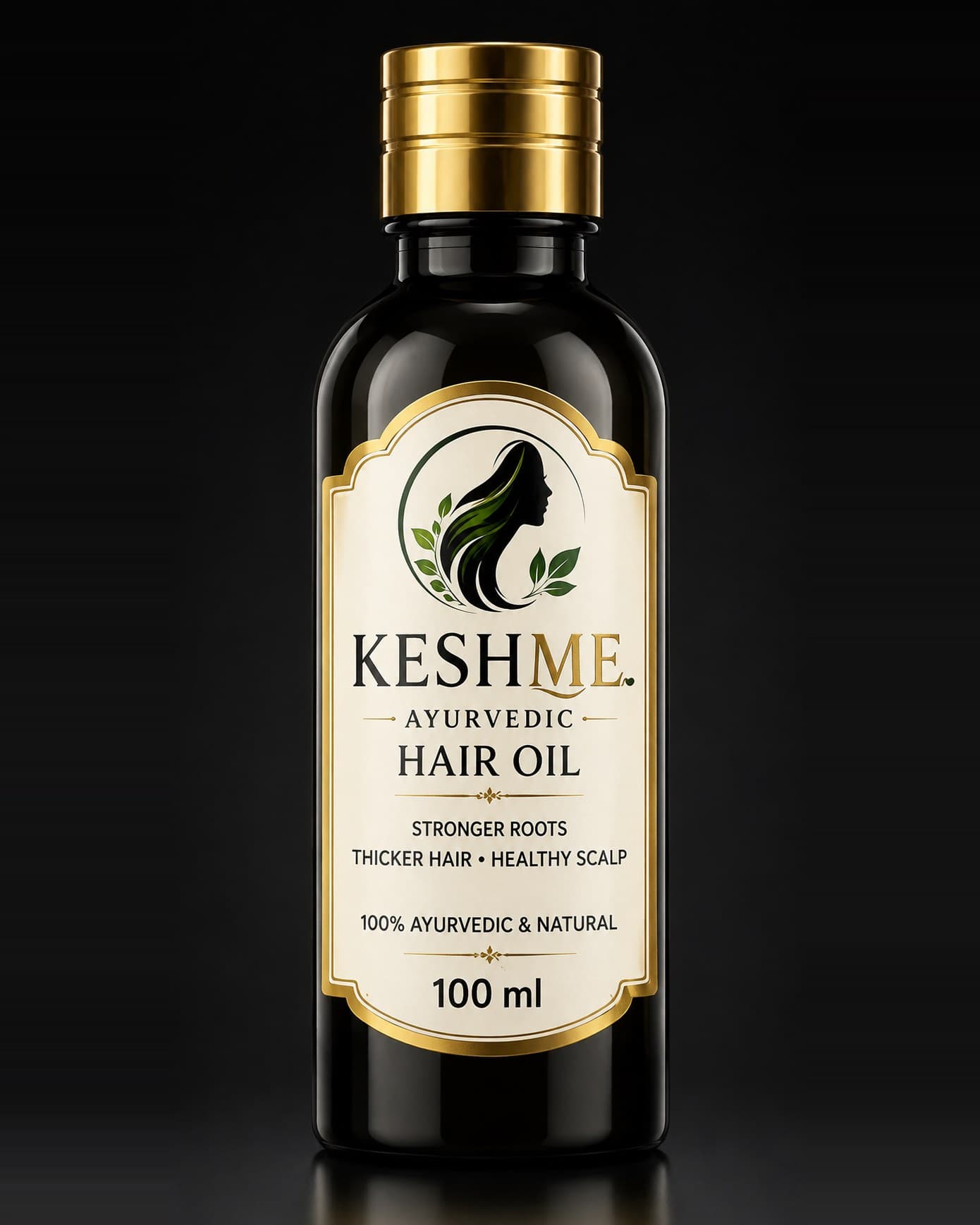 KESHME Ayurvedic Hair Oil 100 ml — dark glass bottle with a gold cap and cream label